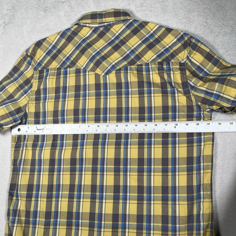 True Religion Pearl Snap Western Shirt Men's L Plaid Stitched Logo Pockets-EUC
